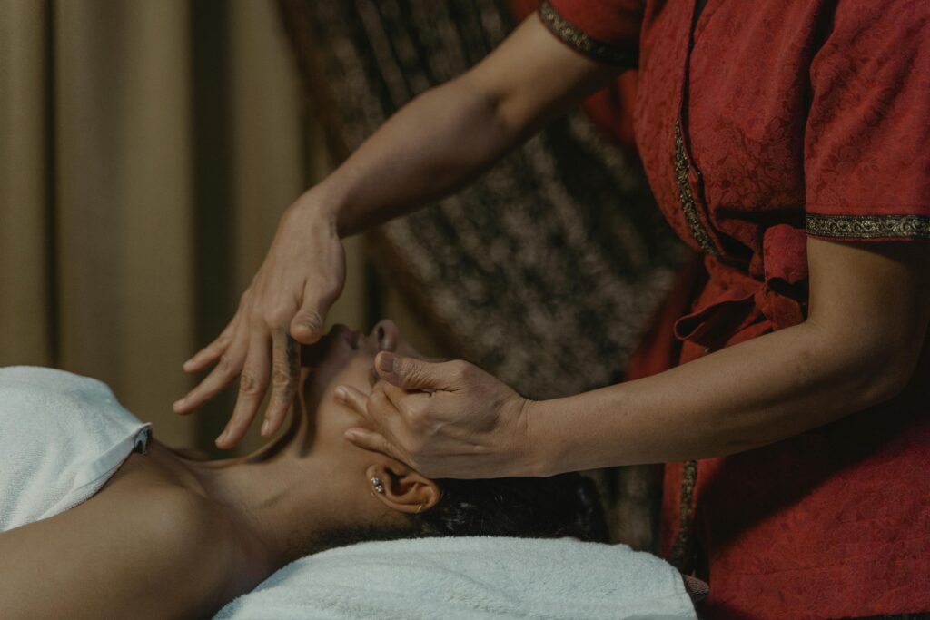 A serene spa facial massage providing relaxation and rejuvenation therapy.